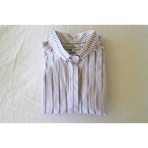 Designer Purple Collar French Cuff Button Down Stripped Dress Shirt Blouse Sz XS